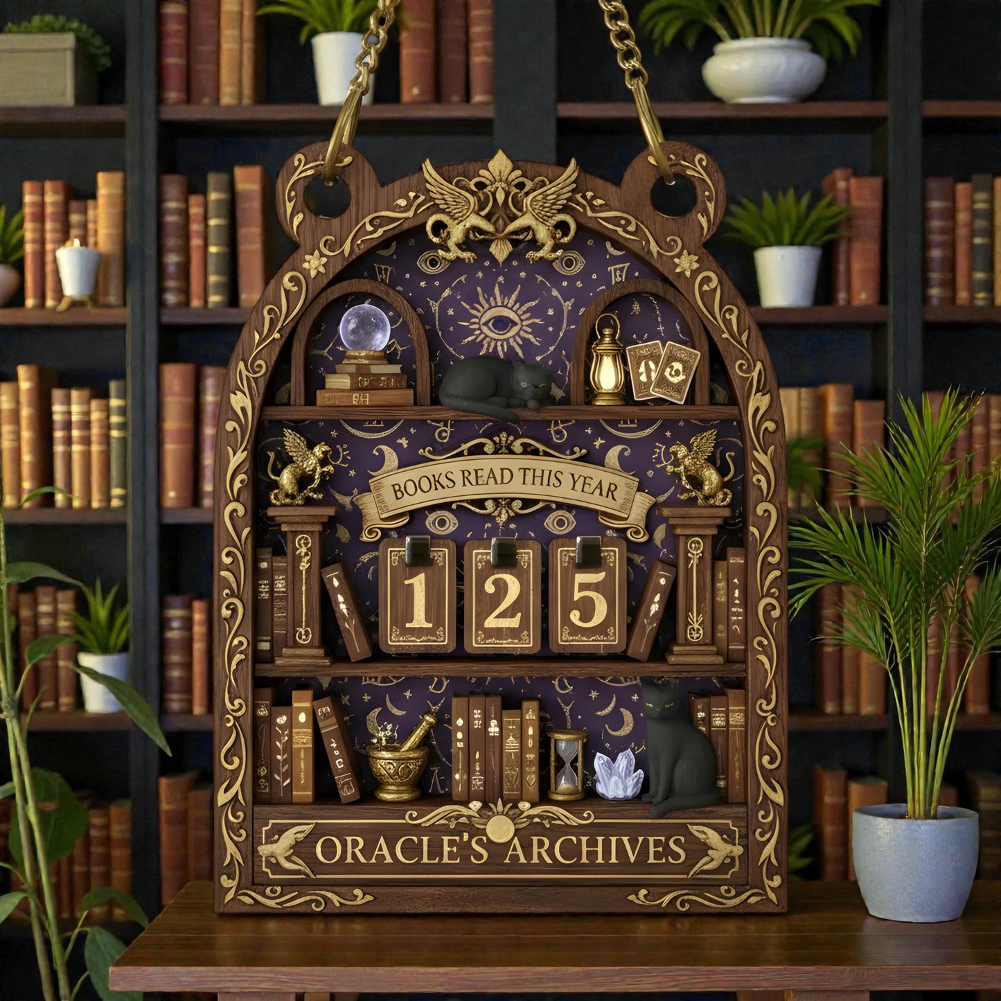 Celestial Gothic Wooden Books Read Tracker Witchy Library Reading Display