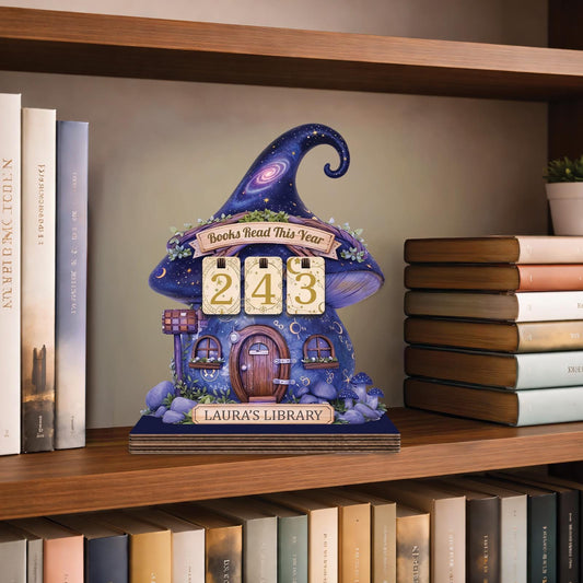 Celestial Galaxy Mushroom Wooden Book Tracker Magical Fairy Reading Decor