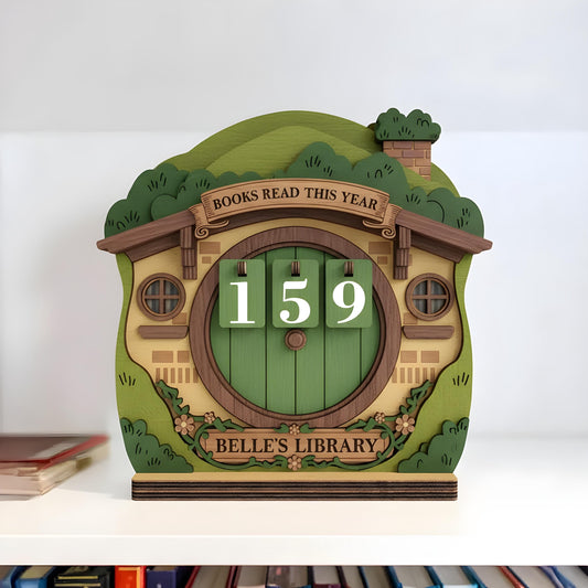 Custom Name Shire Wooden Book Counter - Bookworm Gift Bookshelf Decor Insert