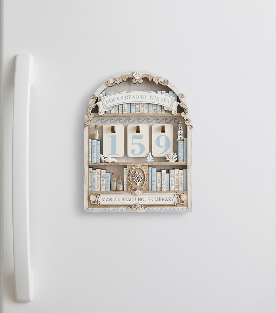 Personalized Beach House Book Tracker, Coastal Wooden Reading Log, Maria's Library Decor, Custom Literary Gift, Books Read By The Sea Shelf