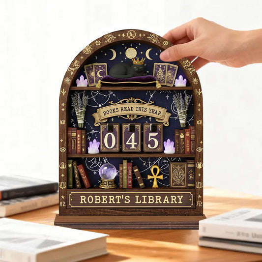 Personalized Celestial Tarot Wooden Book Tracker Mystic Reading Counter Library Shelf Decor
