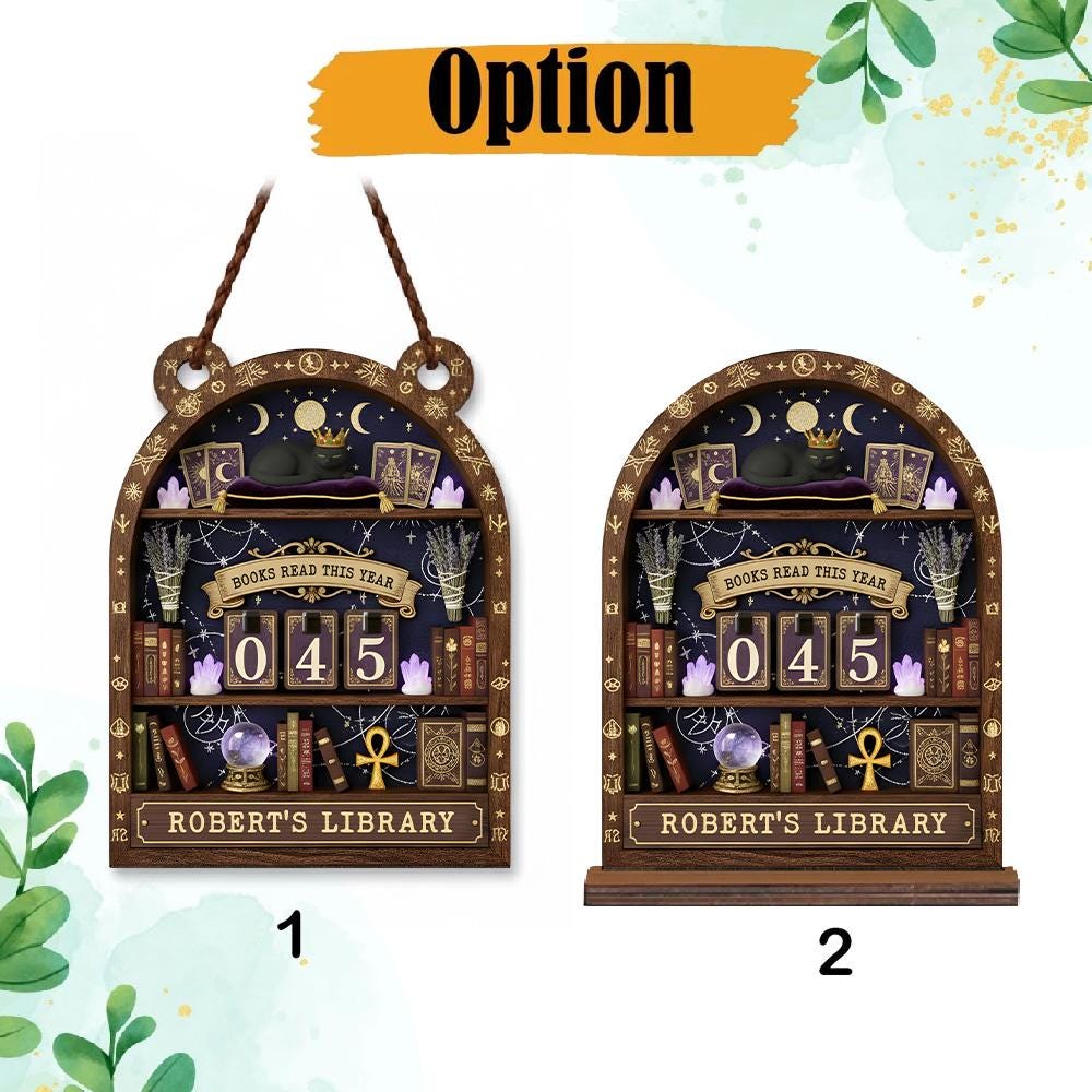 Personalized Celestial Tarot Wooden Book Tracker Mystic Reading Counter Library Shelf Decor