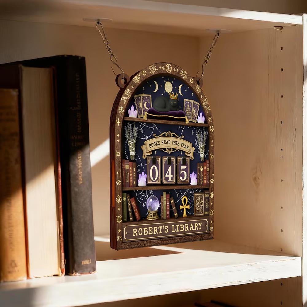 Personalized Celestial Tarot Wooden Book Tracker Mystic Reading Counter Library Shelf Decor