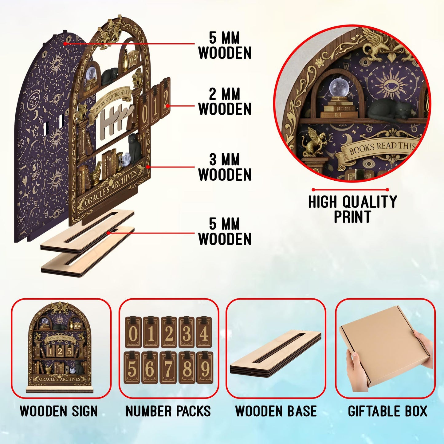 Celestial Gothic Wooden Books Read Tracker Witchy Library Reading Display