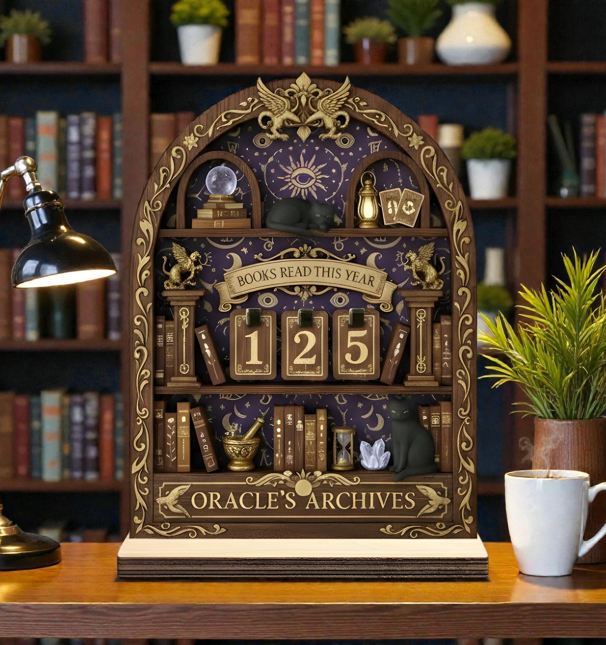 Celestial Gothic Wooden Books Read Tracker Witchy Library Reading Display
