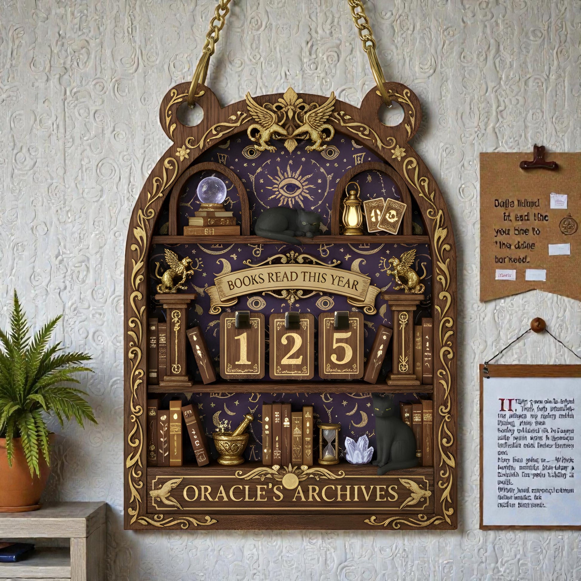 Celestial Gothic Wooden Books Read Tracker Witchy Library Reading Display