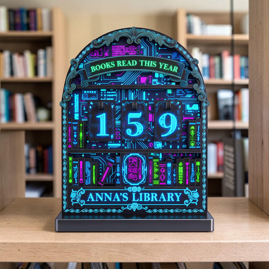 Cyberpunk Neon Book Tracker Futuristic Reading Counter, Sci Fi Library Decor Tech, Bookish Gift