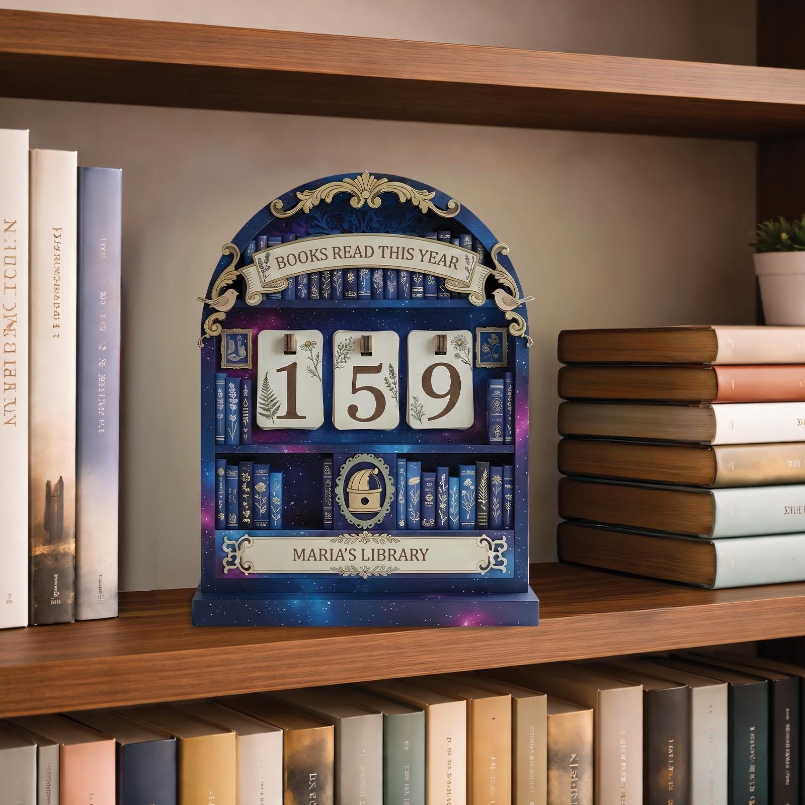 Celestial Library Book Tracker Galaxy Reading Goal Counter Astrology Space Decor Reader Gift