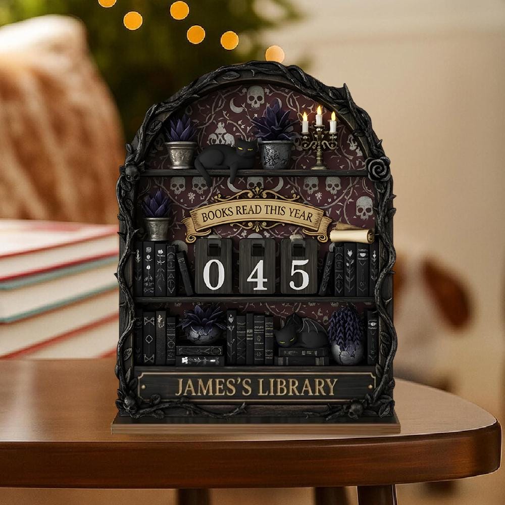 Dark Academia Gothic Library Book Tracker, Spooky Reading Goal Counter, Witchy Decor Gift