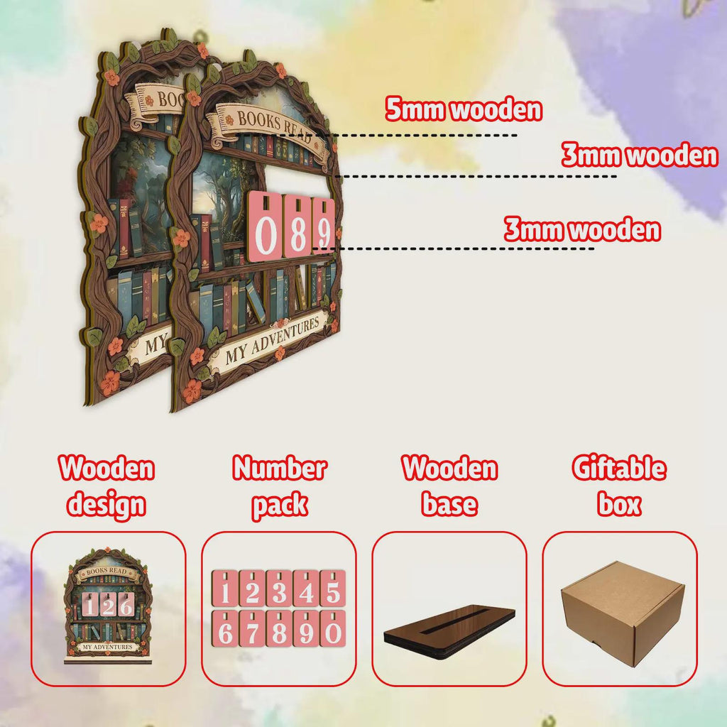 Wooden Books Read Tracker My Adventures Reading Goal Chart Bookshelf Decor Gift For Book Lovers Personal Reading Log Library Display