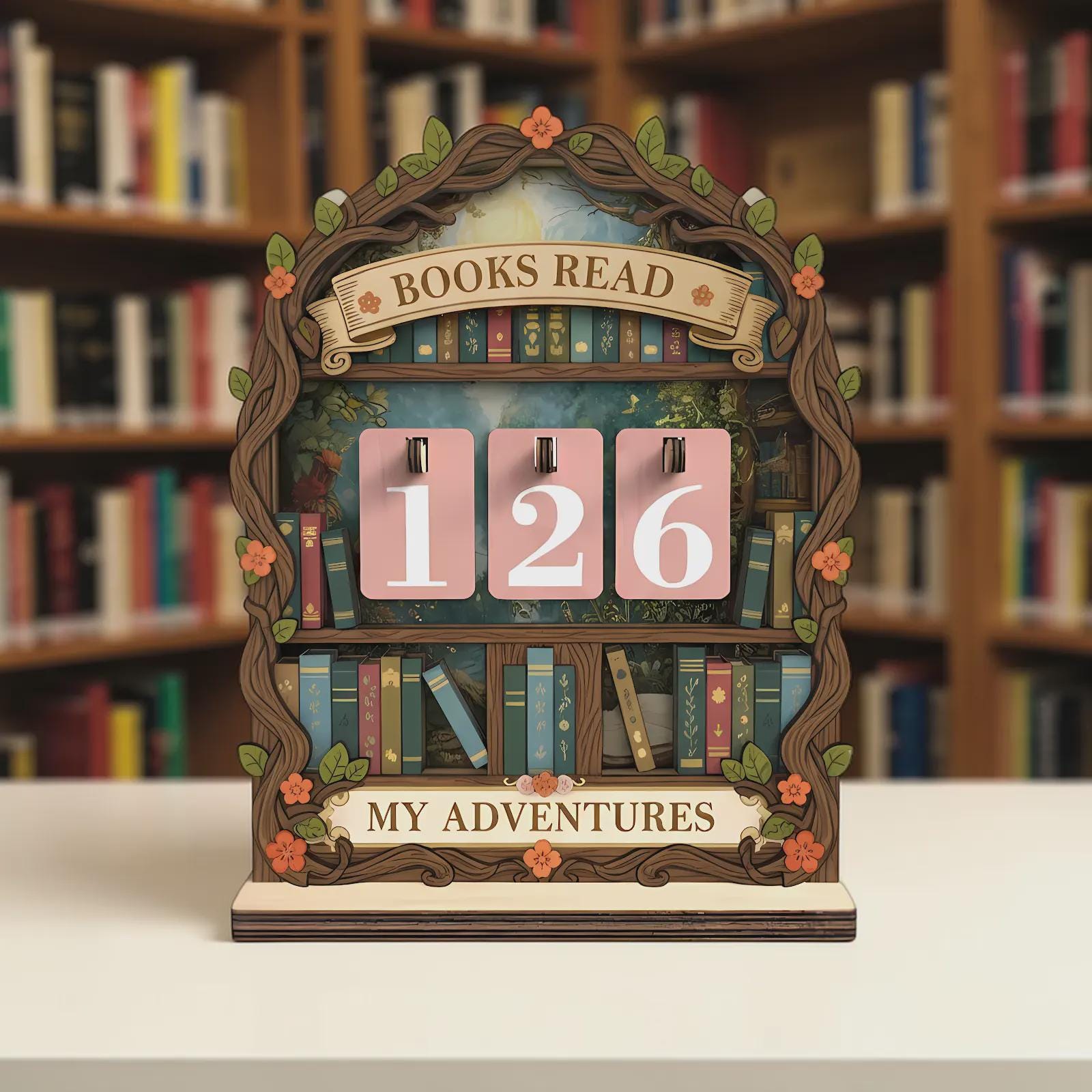 Wooden Books Read Tracker My Adventures Reading Goal Chart Bookshelf Decor Gift For Book Lovers Personal Reading Log Library Display