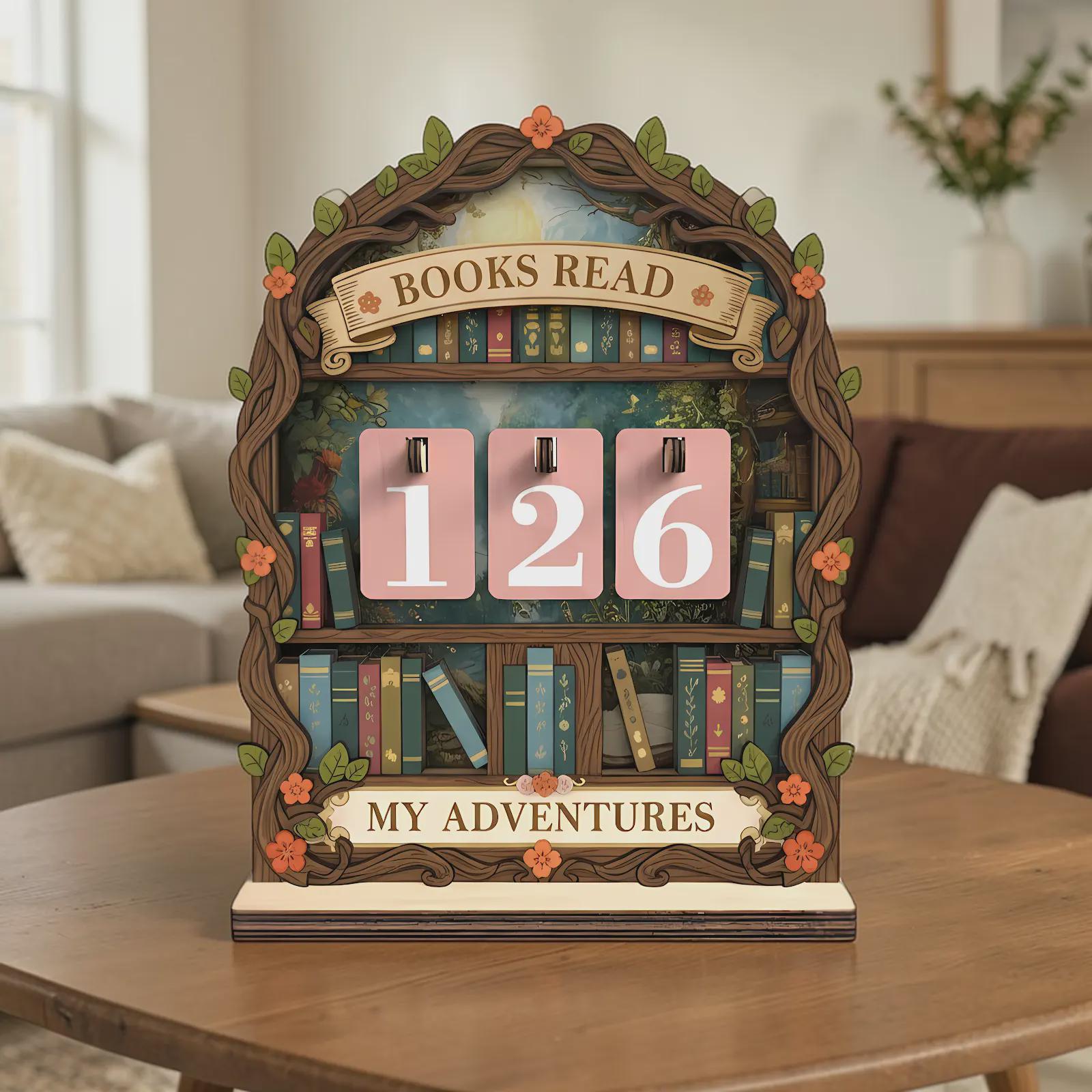 Wooden Books Read Tracker My Adventures Reading Goal Chart Bookshelf Decor Gift For Book Lovers Personal Reading Log Library Display