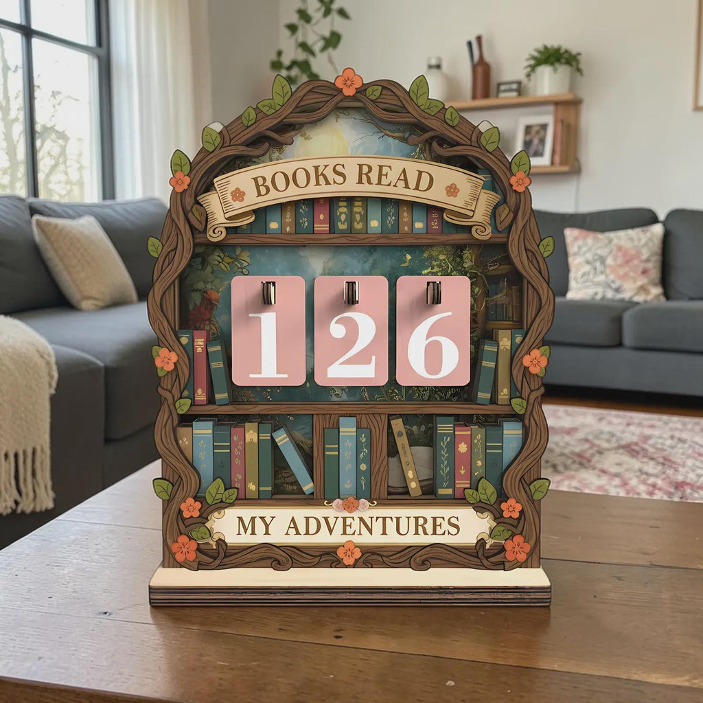 Wooden Books Read Tracker My Adventures Reading Goal Chart Bookshelf Decor Gift For Book Lovers Personal Reading Log Library Display