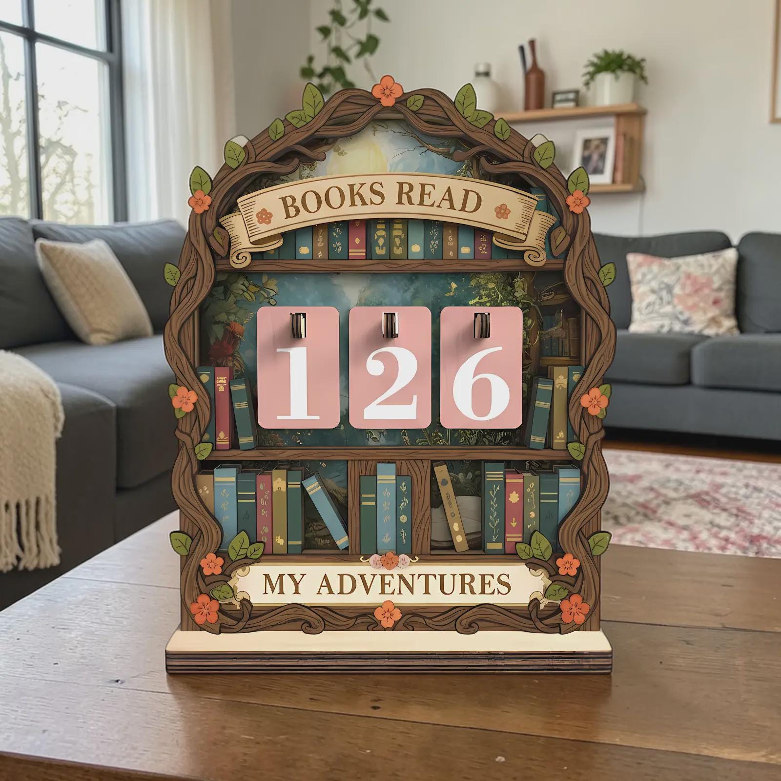 Wooden Books Read Tracker My Adventures Reading Goal Chart Bookshelf Decor Gift For Book Lovers Personal Reading Log Library Display