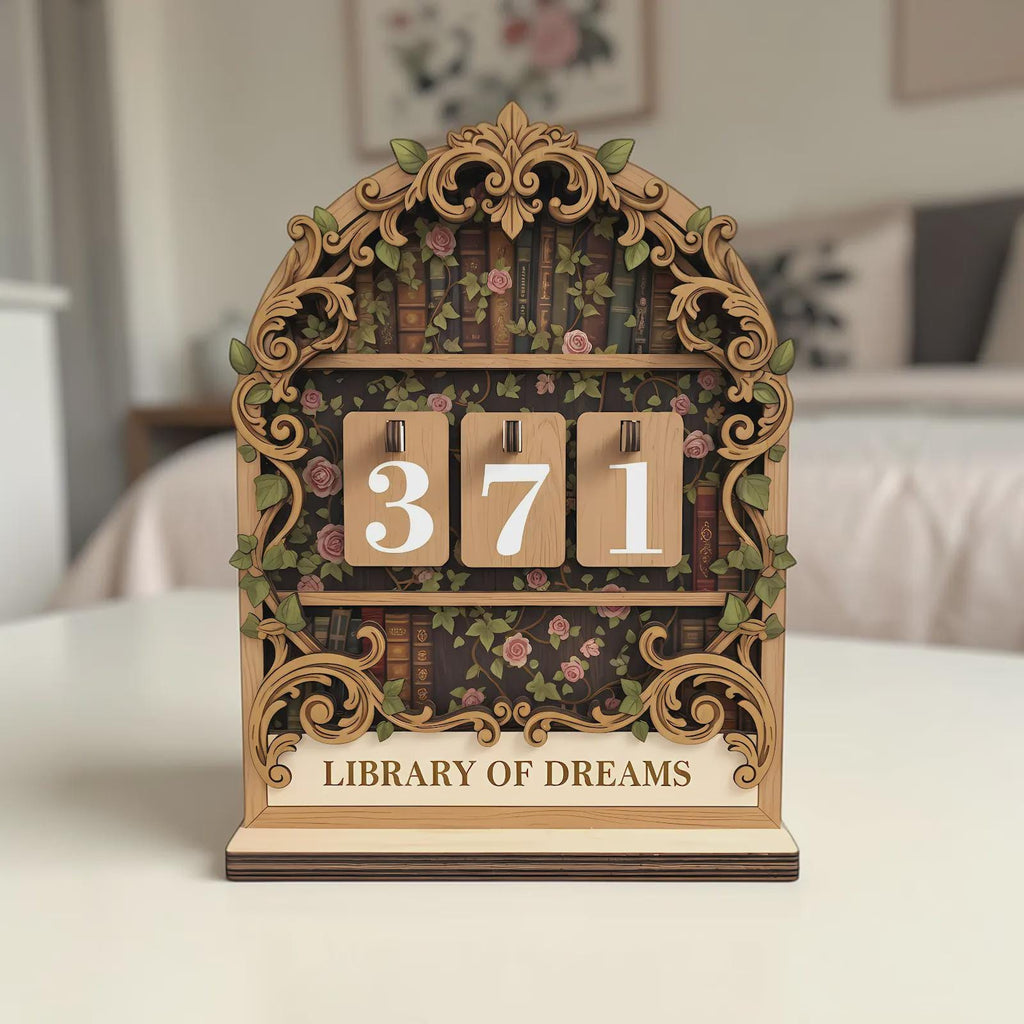 Library Of Dreams Wood Book Nook Decor, Bookish Gift For Book Lovers, Ornate Laser Cut Wooden Shelf Sitter, Decorative Library Art
