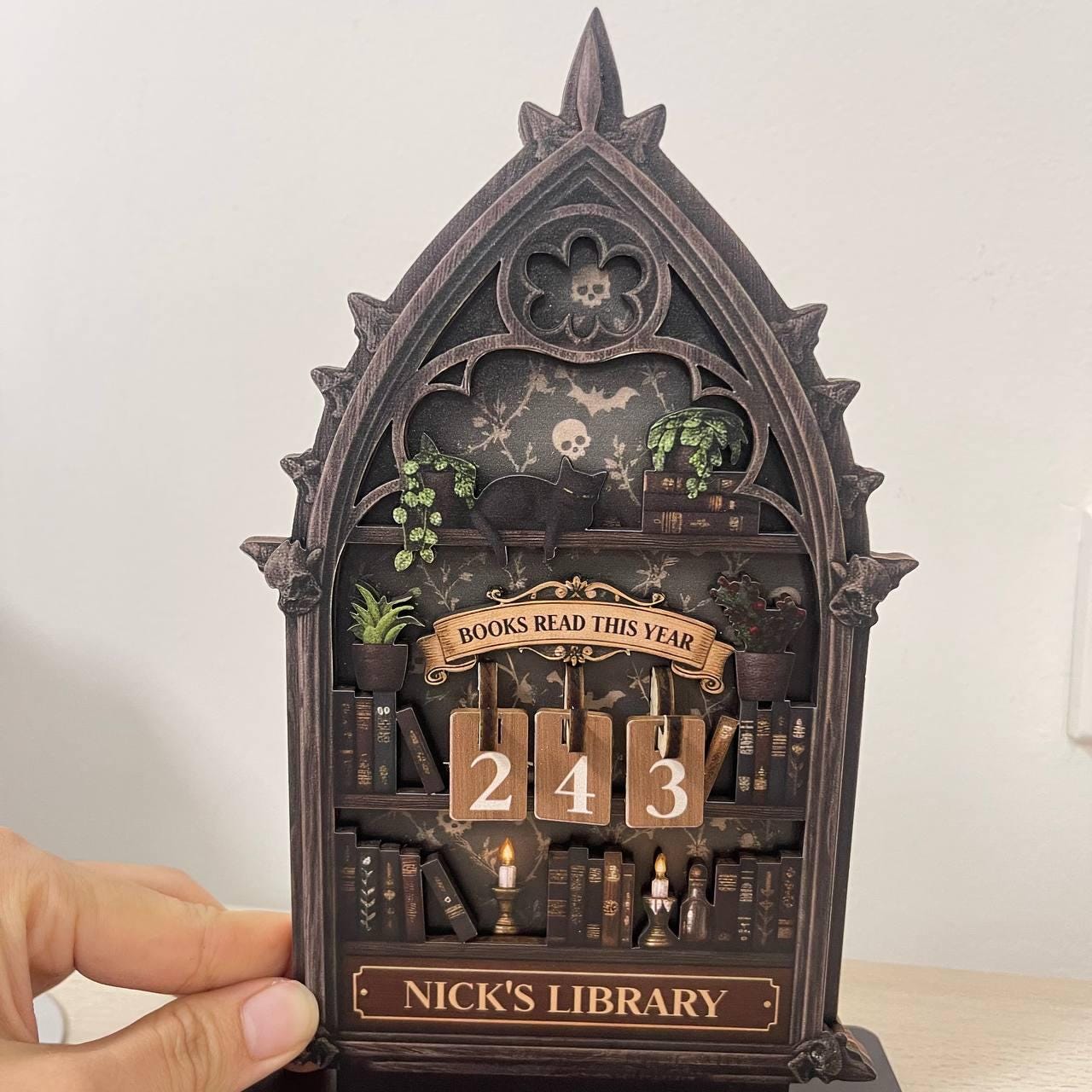 Dark Academia Gothic Wooden Books Read Tracker Witchy Library Desk Decor