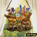 Spring Floral Wagon Acrylic Window Hanging Faux Stained Glass Sun Catcher Personalized Garden Decor Gift For Her Grandmother Gift Idea