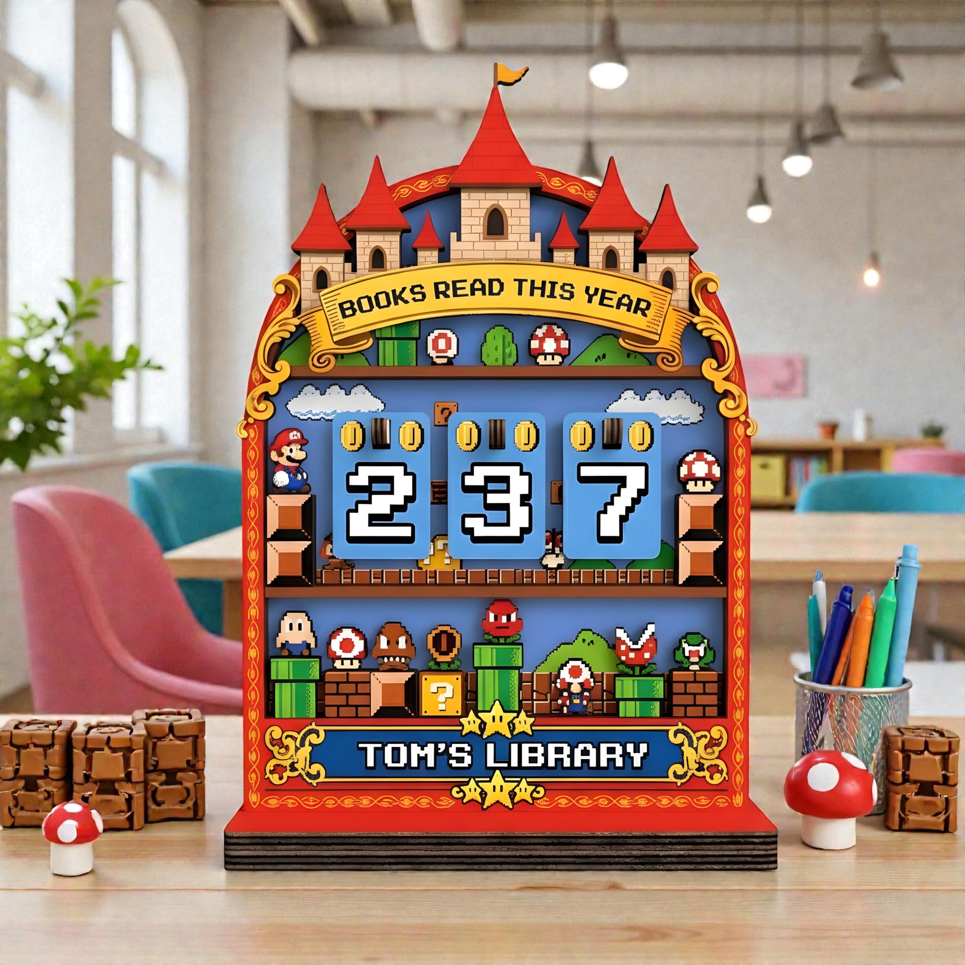 Arcade Inspired Wooden Reading Tracker Retro Gaming Books Read Display