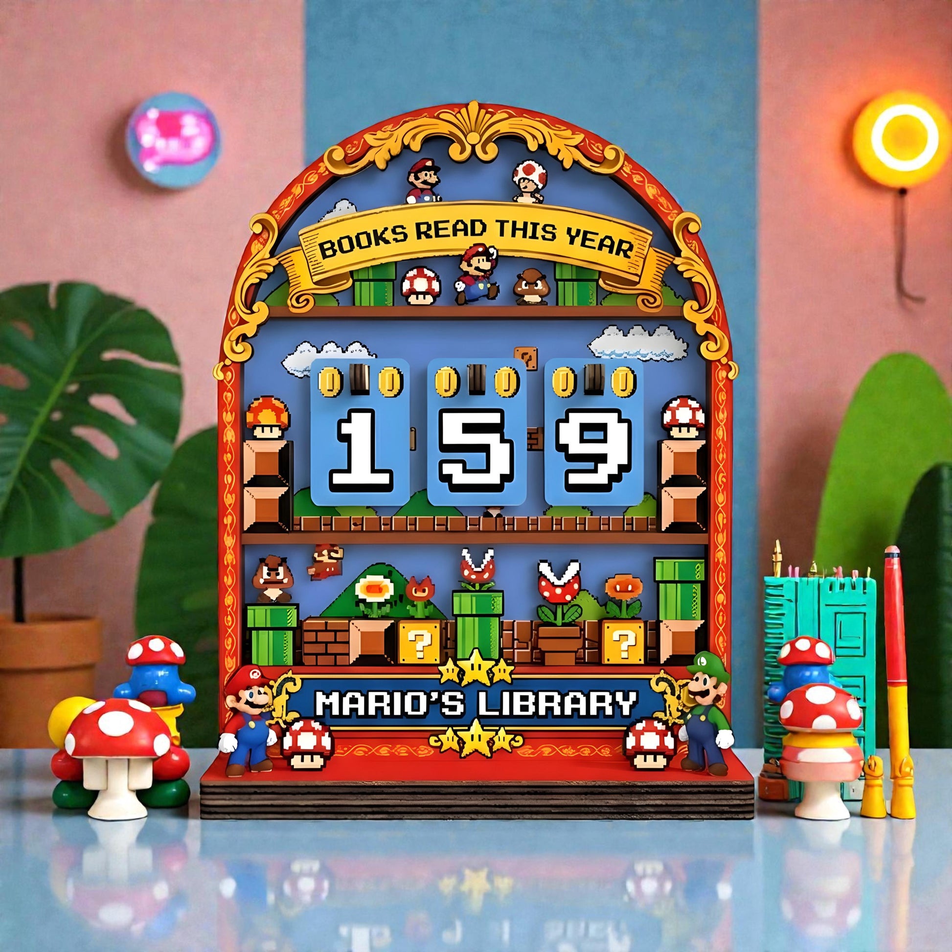 Arcade Inspired Wooden Reading Tracker Retro Gaming Books Read Display