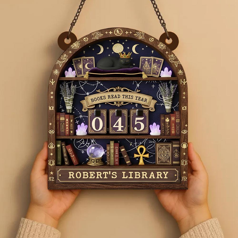 Personalized Celestial Tarot Wooden Book Tracker Mystic Reading Counter Library Shelf Decor