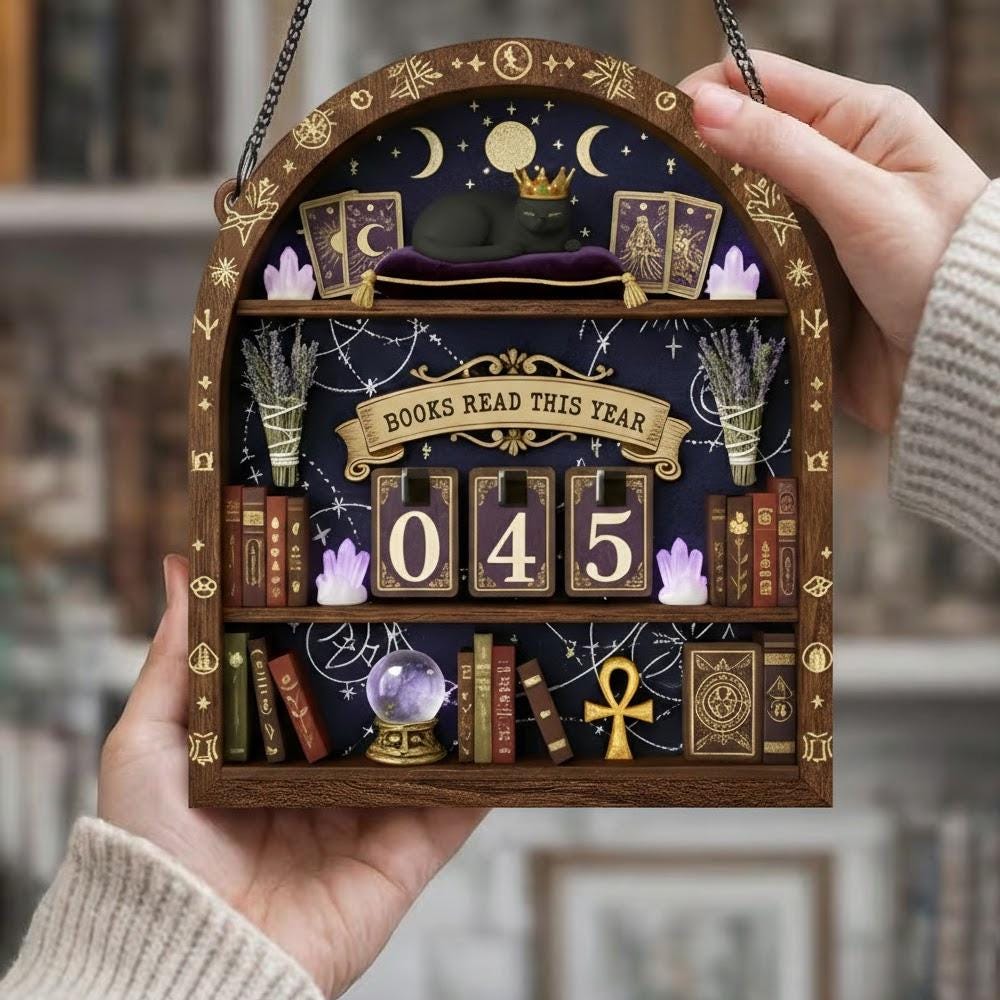 Personalized Celestial Tarot Wooden Book Tracker Mystic Reading Counter Library Shelf Decor