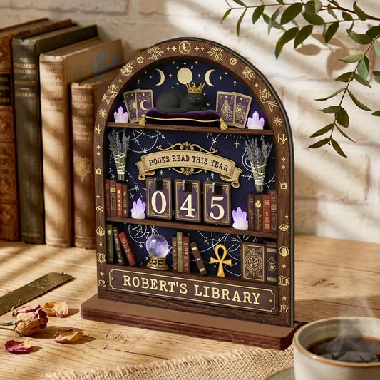 Personalized Celestial Tarot Wooden Book Tracker Mystic Reading Counter Library Shelf Decor