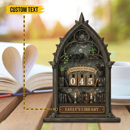 Dark Academia Gothic Wooden Books Read Tracker Witchy Library Desk Decor
