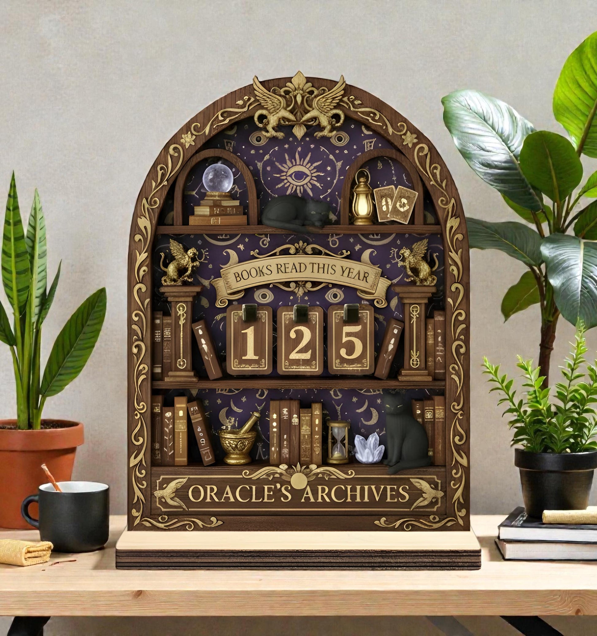 Celestial Gothic Wooden Books Read Tracker Witchy Library Reading Display