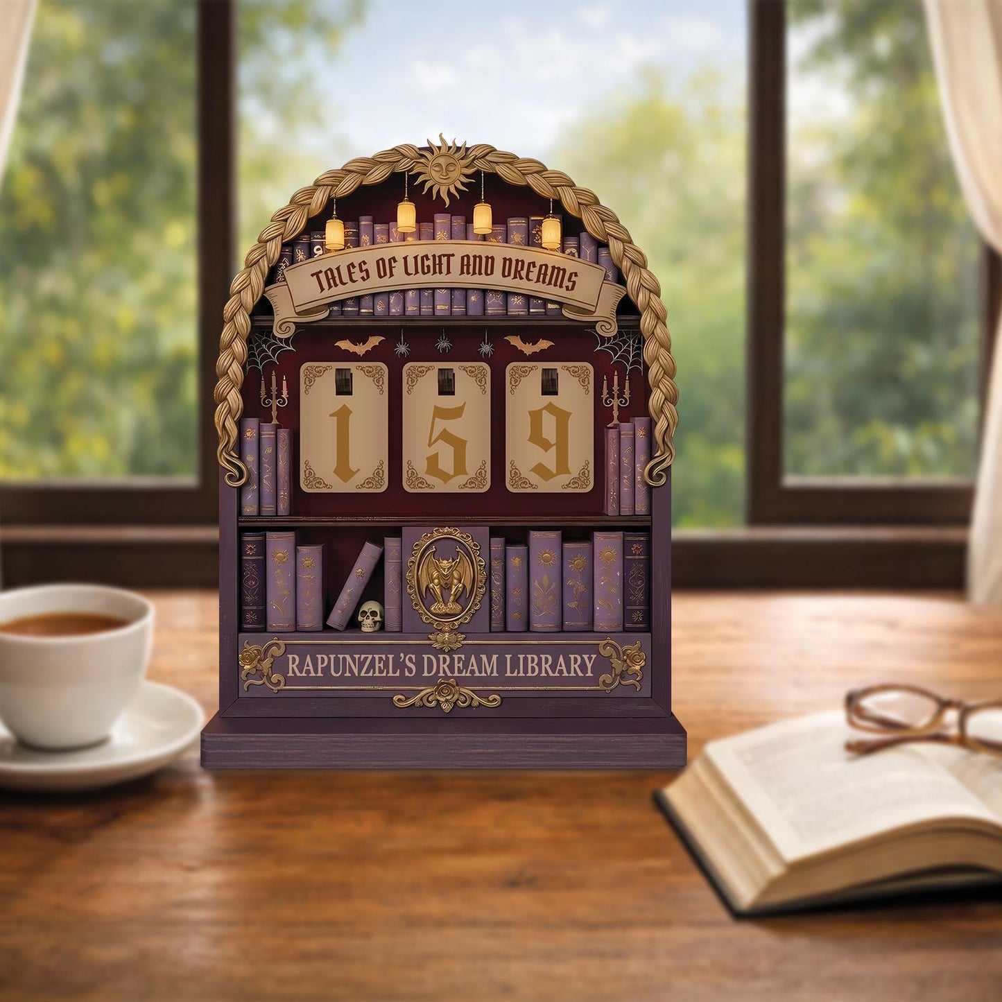 Fairytale Princess Book Tracker, Rapunzel Inspired Reading Goal Counter Fantasy Reader Gift Shelf Decor