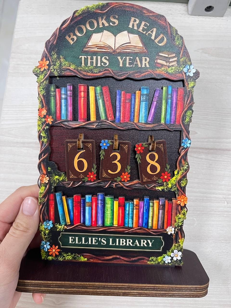 Personalized Wooden Book Tracker: Books Read This Year Display
