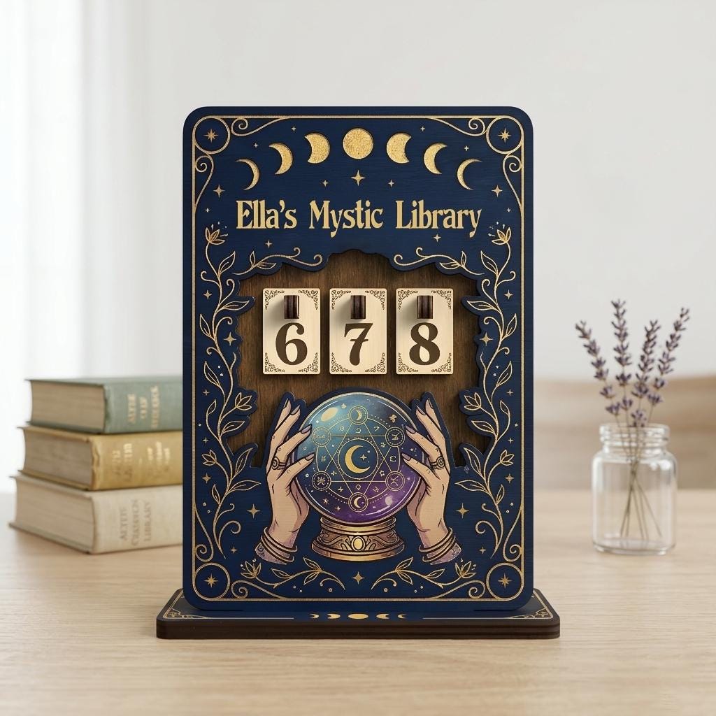Celestial Mystic Library Book Tracker Crystal Ball Reading Counter Reader Gift Decor