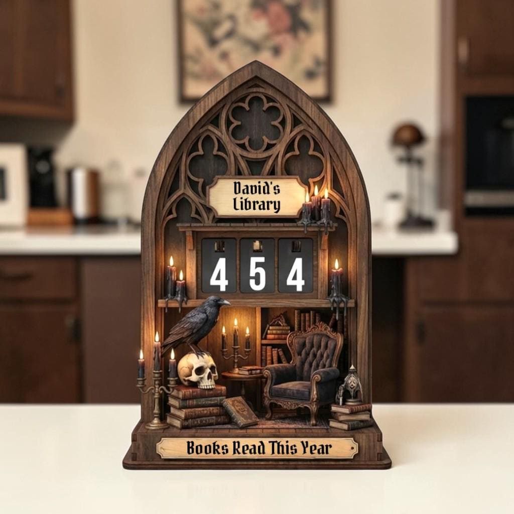 Dark Academia Gothic Library Book Tracker, Raven Skull Reading Counter Decor Gift