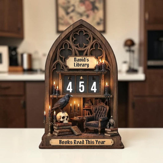 Dark Academia Gothic Library Book Tracker, Raven Skull Reading Counter Decor Gift