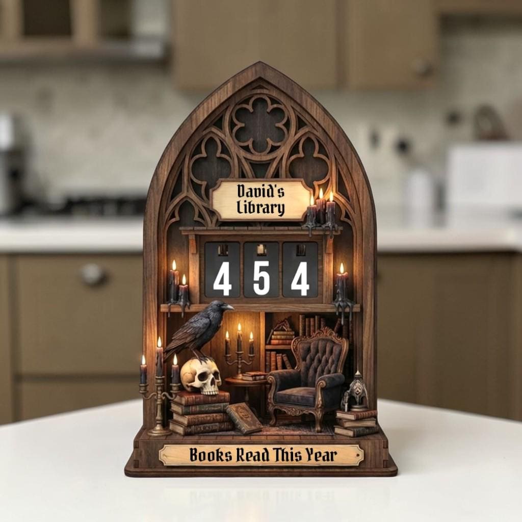 Dark Academia Gothic Library Book Tracker, Raven Skull Reading Counter Decor Gift