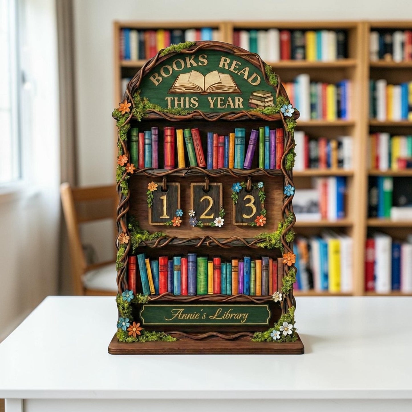 Personalized Wooden Book Tracker: Books Read This Year Display