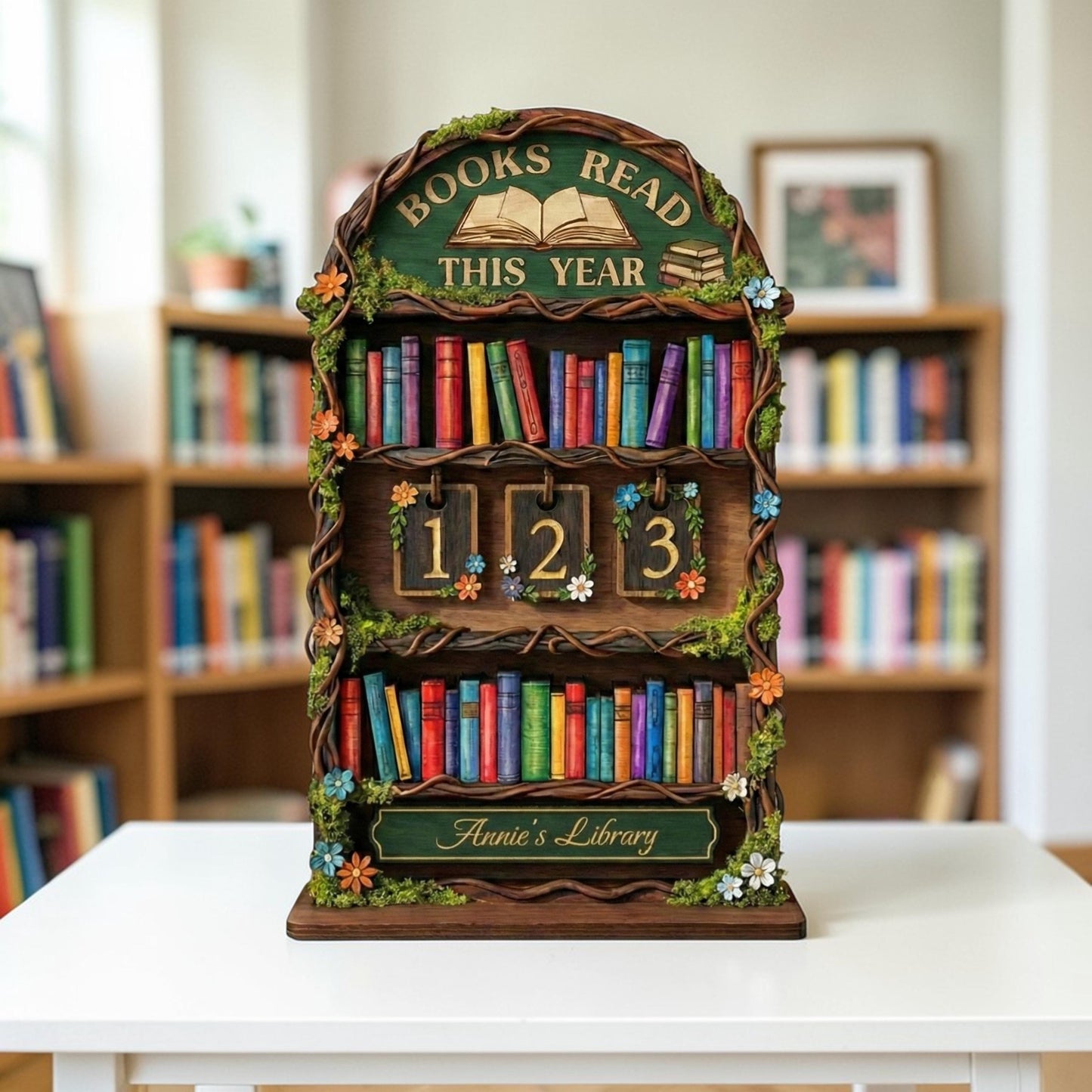 Personalized Wooden Book Tracker: Books Read This Year Display