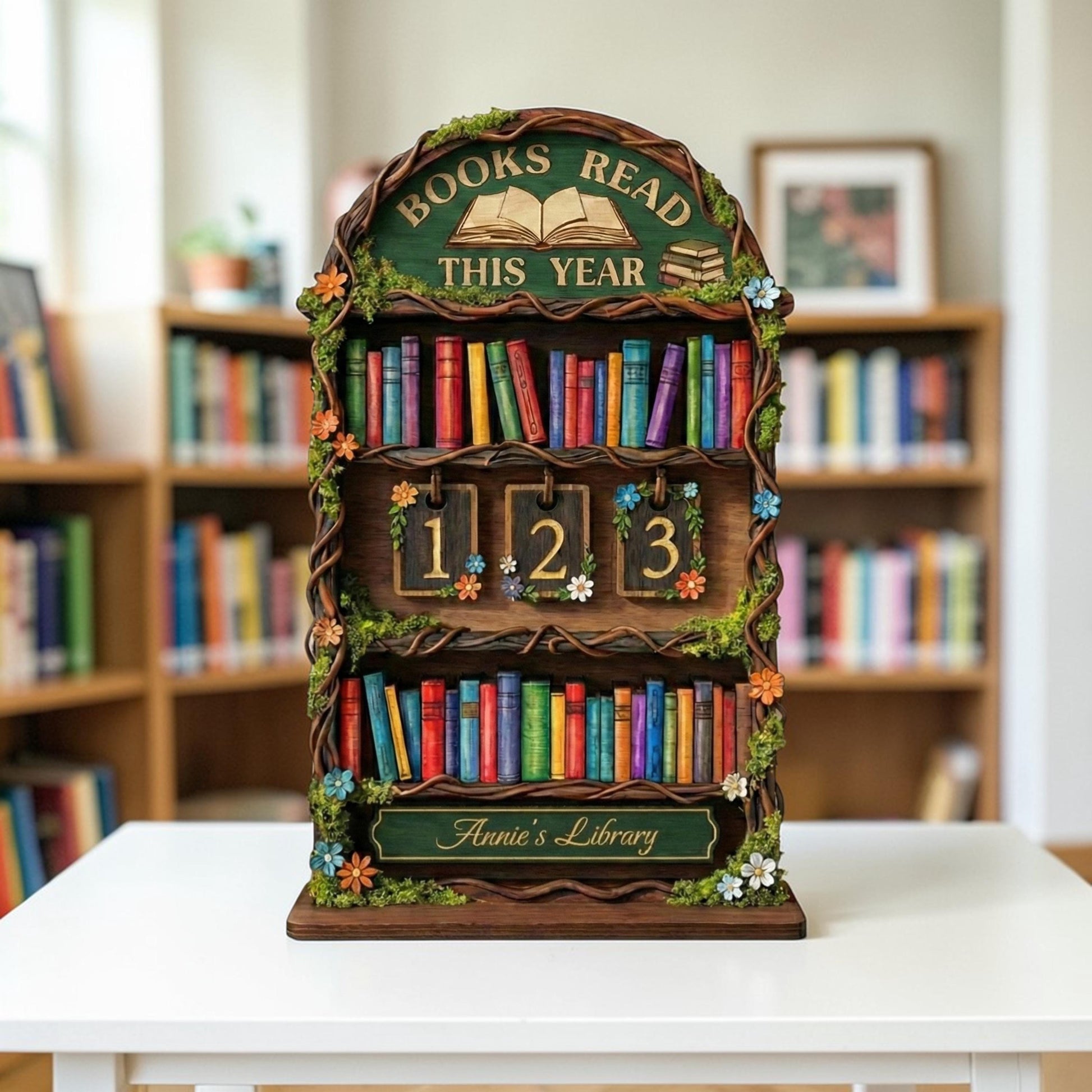 Personalized Wooden Book Tracker: Books Read This Year Display