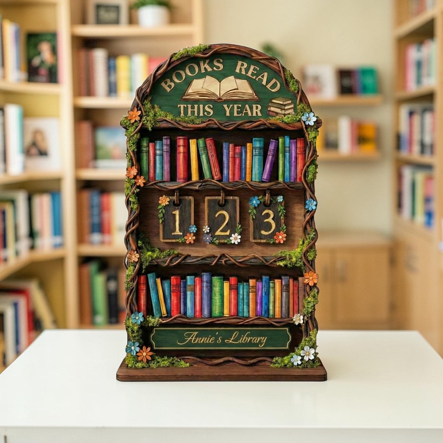 Personalized Wooden Book Tracker: Books Read This Year Display