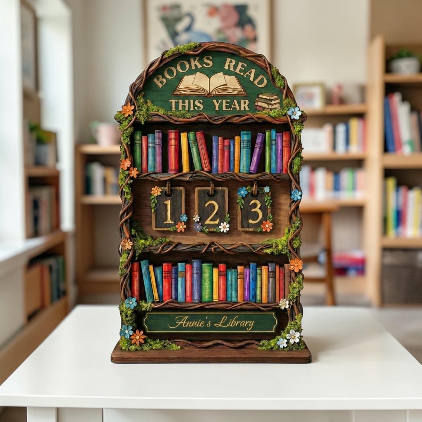 Personalized Wooden Book Tracker: Books Read This Year Display