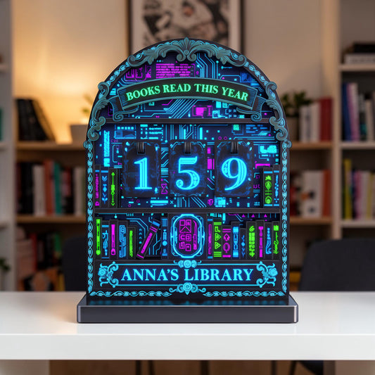 Cyberpunk Neon Book Tracker Futuristic Reading Counter, Sci Fi Library Decor Tech, Bookish Gift