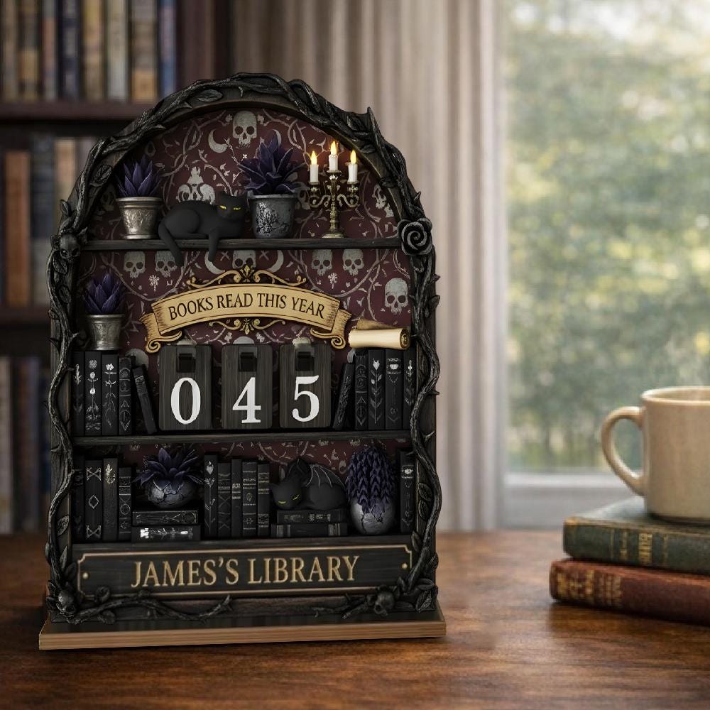 Dark Academia Gothic Library Book Tracker, Spooky Reading Goal Counter, Witchy Decor Gift