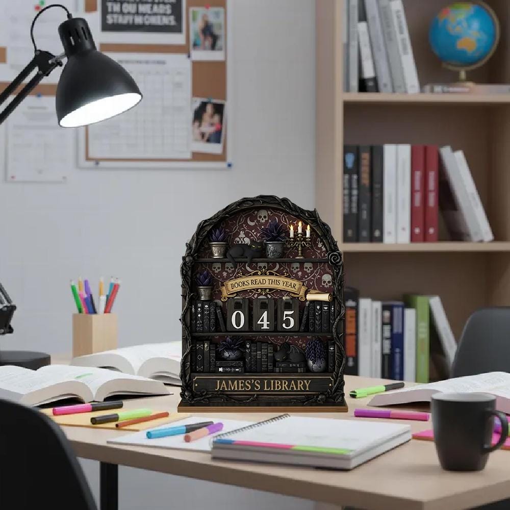 Dark Academia Gothic Library Book Tracker, Spooky Reading Goal Counter, Witchy Decor Gift