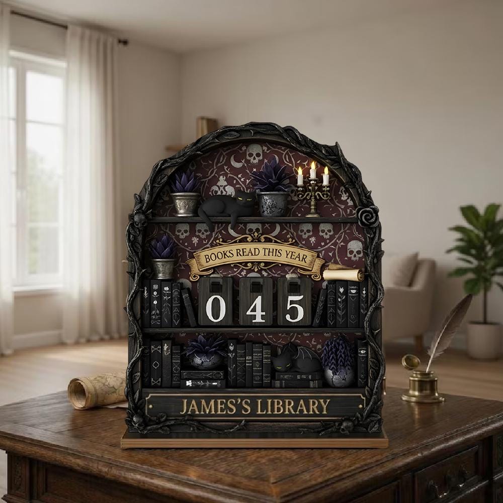 Dark Academia Gothic Library Book Tracker, Spooky Reading Goal Counter, Witchy Decor Gift