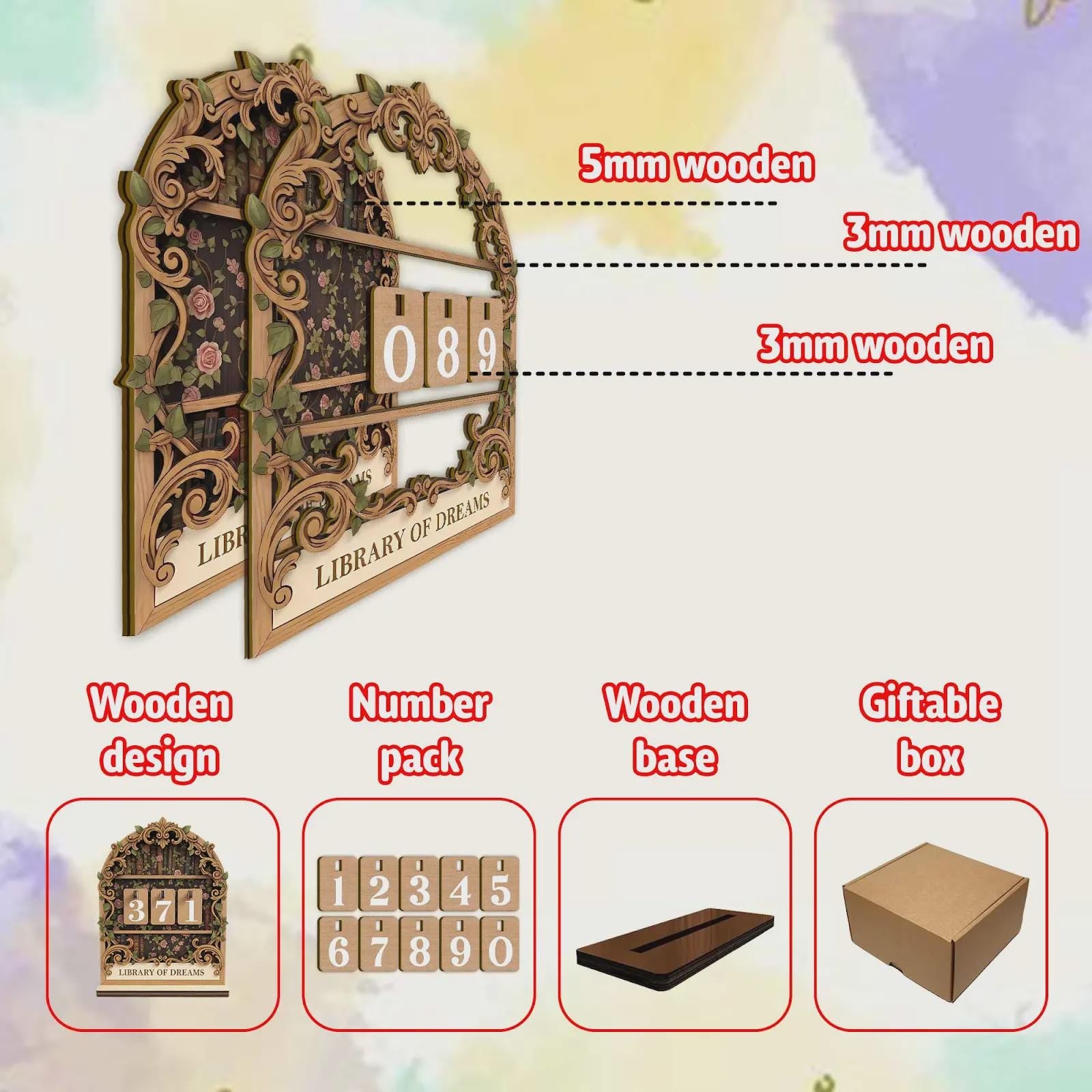 Library Of Dreams Wood Book Nook Decor, Bookish Gift For Book Lovers, Ornate Laser Cut Wooden Shelf Sitter, Decorative Library Art