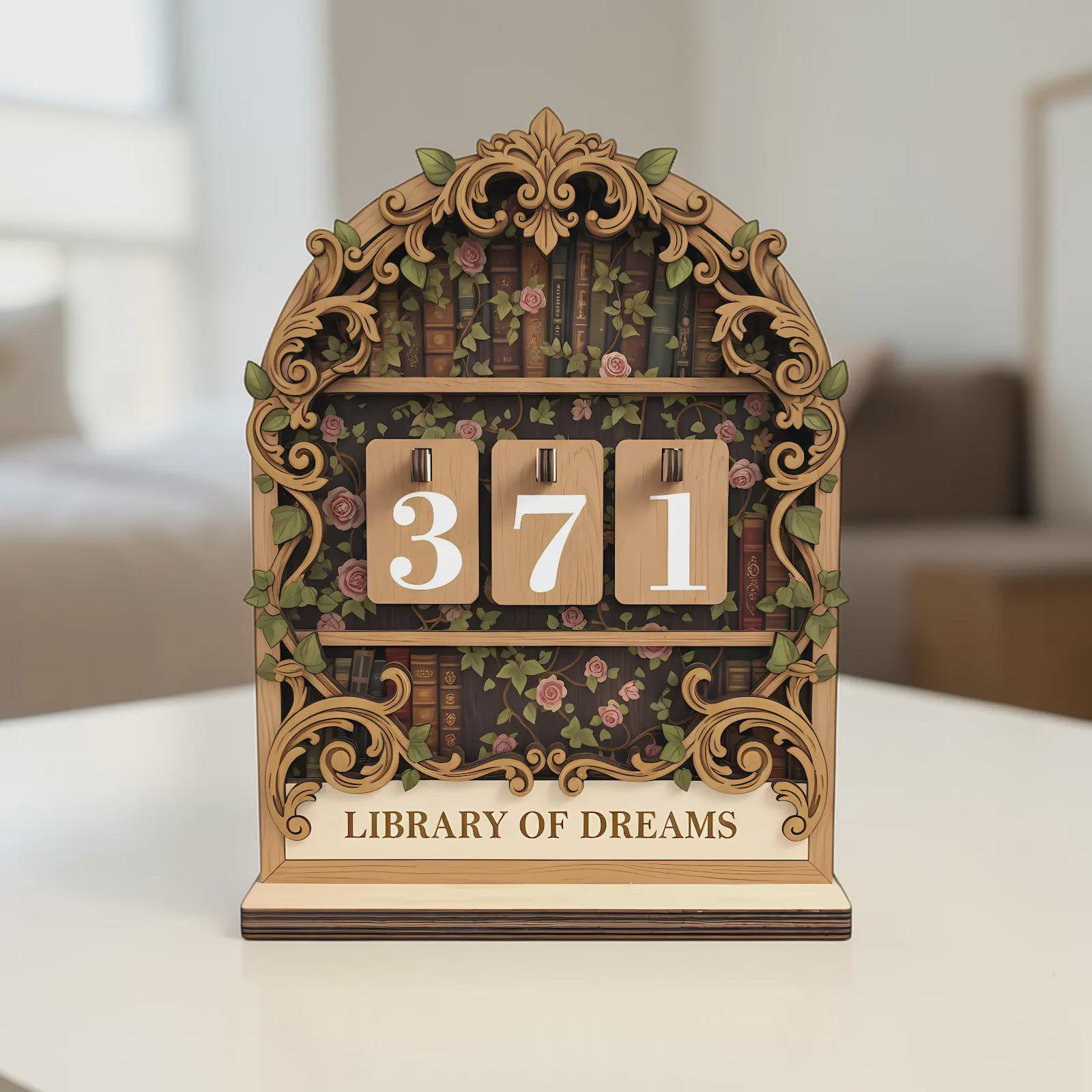 Library Of Dreams Wood Book Nook Decor, Bookish Gift For Book Lovers, Ornate Laser Cut Wooden Shelf Sitter, Decorative Library Art
