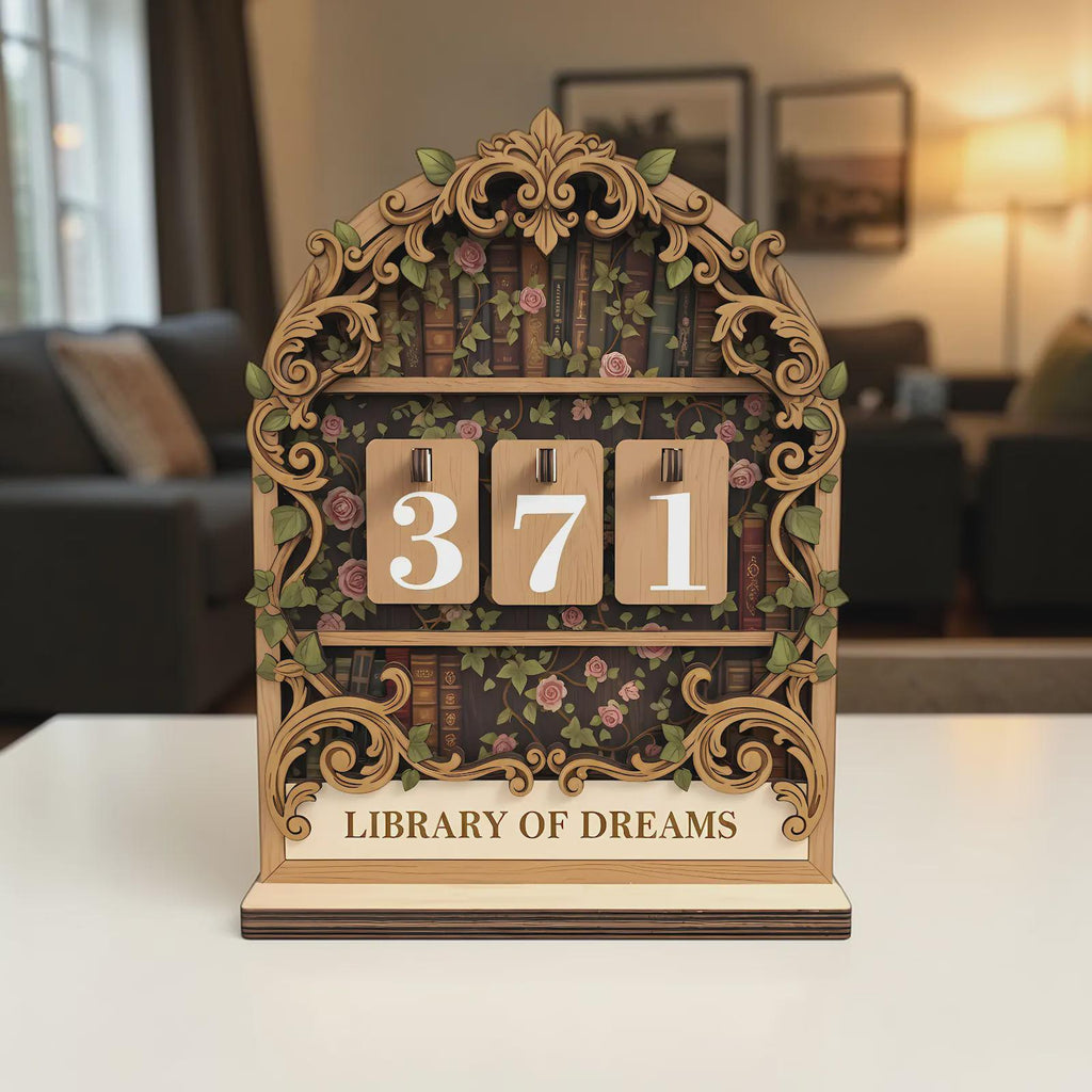 Library Of Dreams Wood Book Nook Decor, Bookish Gift For Book Lovers, Ornate Laser Cut Wooden Shelf Sitter, Decorative Library Art