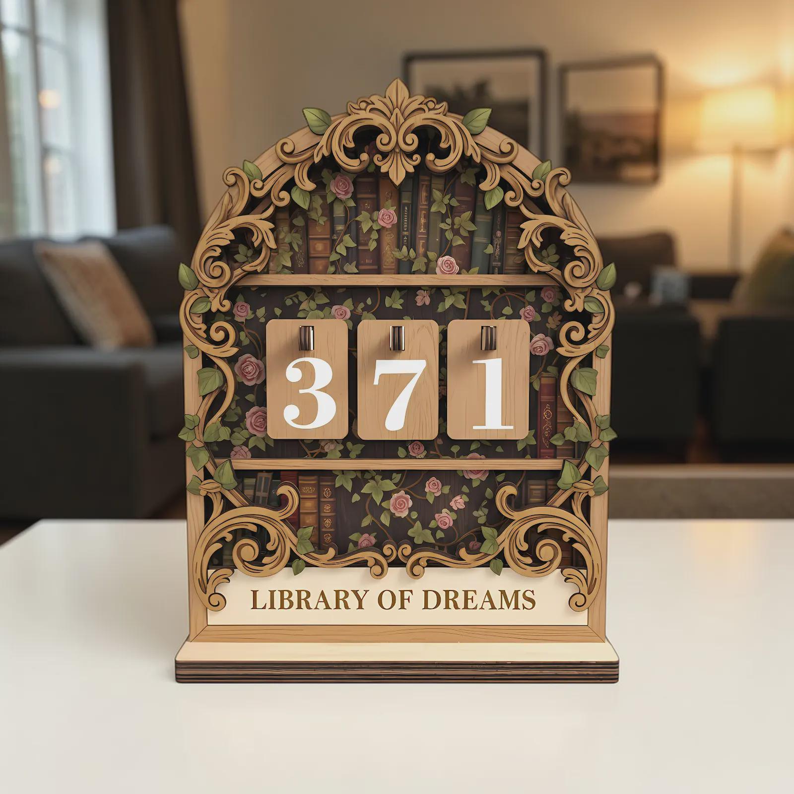 Library Of Dreams Wood Book Nook Decor, Bookish Gift For Book Lovers, Ornate Laser Cut Wooden Shelf Sitter, Decorative Library Art