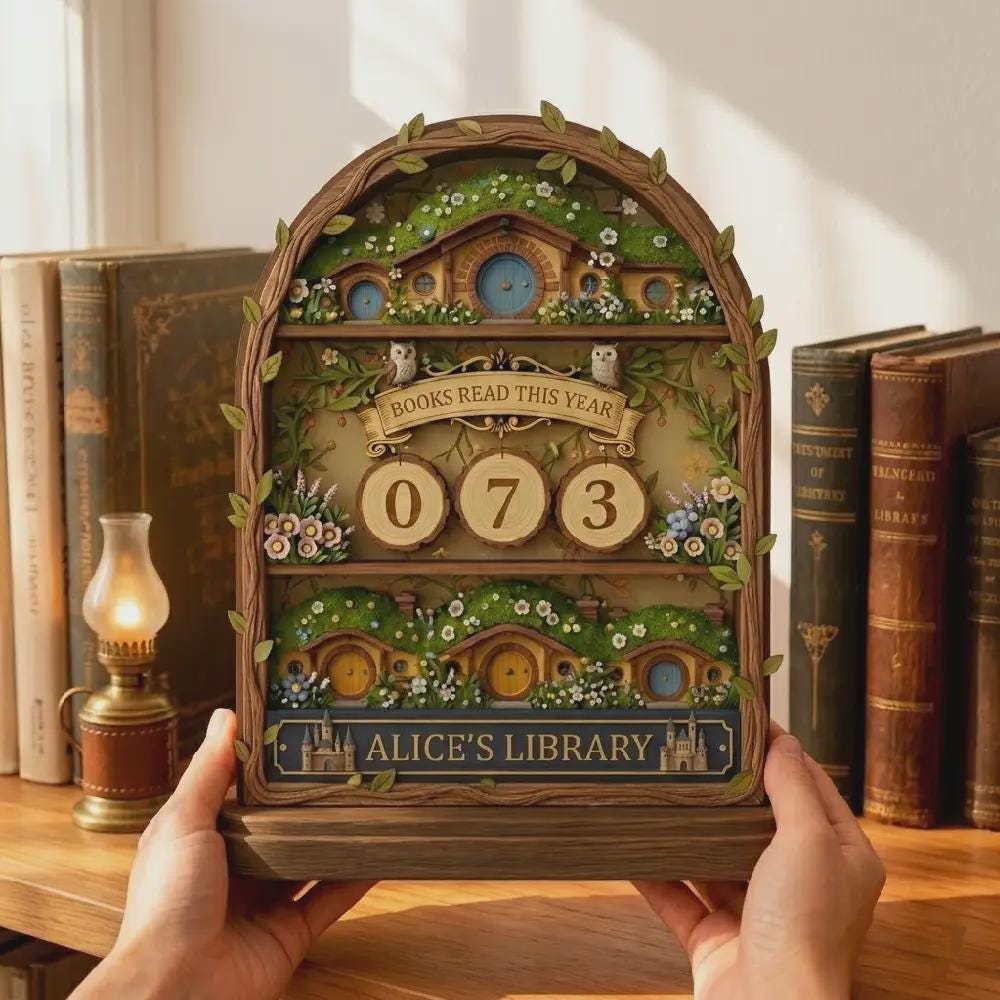 Personalized Reading Journey Display, Enchanted Book Scoreboard, Whimsical Bookworm Gift, Unique Literary Decor for Home