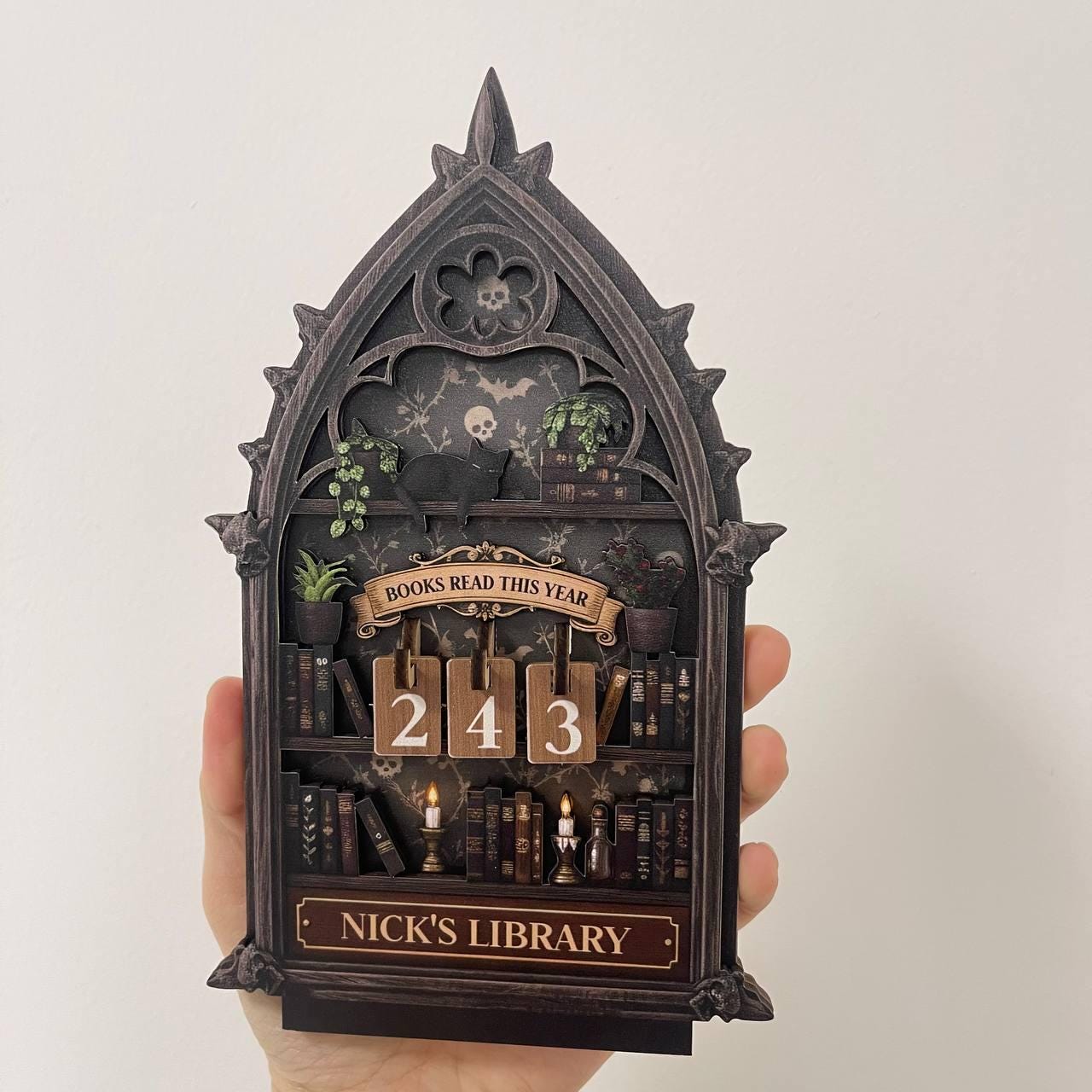 Dark Academia Gothic Wooden Books Read Tracker Witchy Library Desk Decor