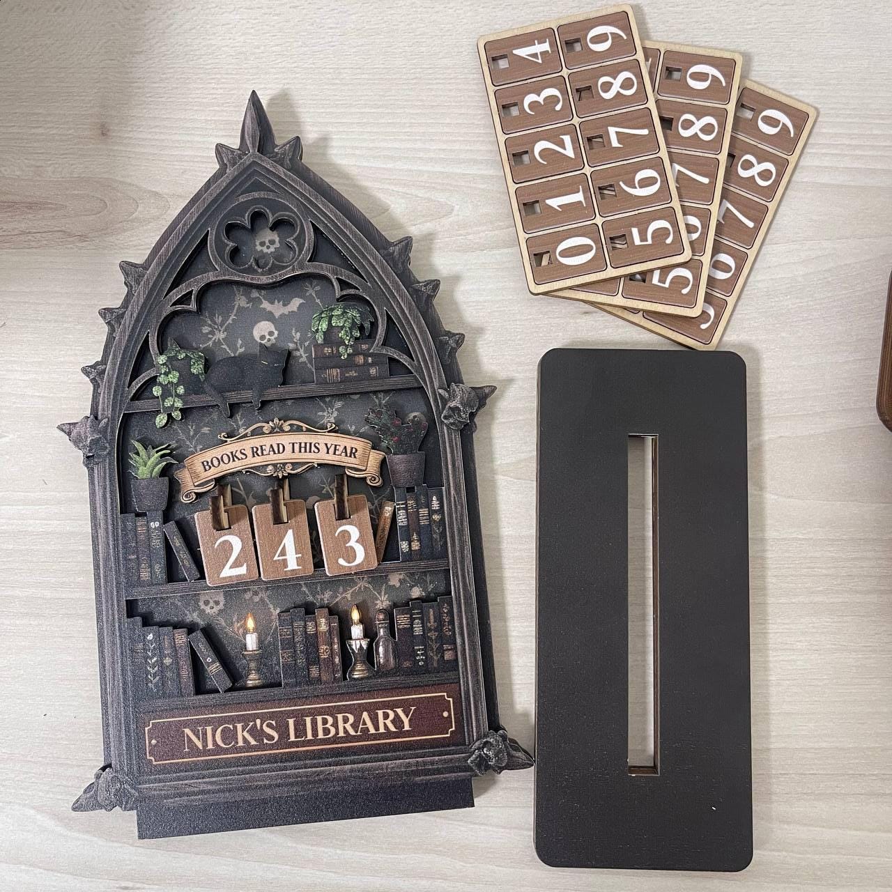 Dark Academia Gothic Wooden Books Read Tracker Witchy Library Desk Decor